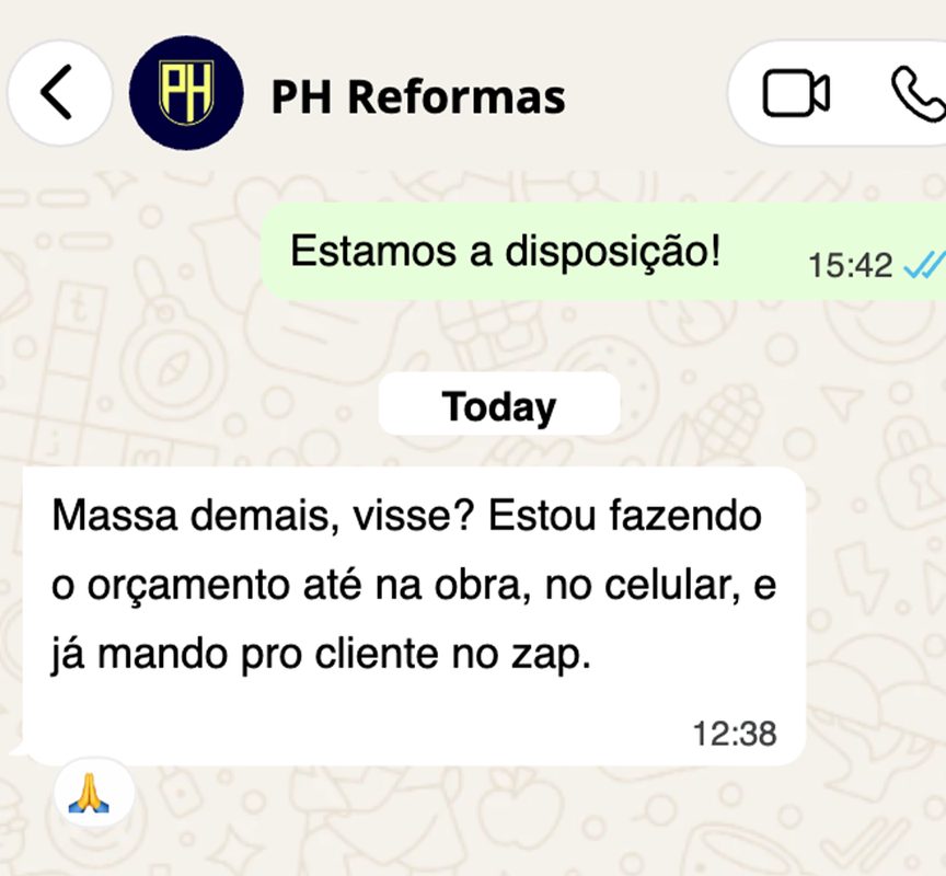 Print real de conversa no WhatsApp de um cliente elogiando o orçamento feito pela OQV