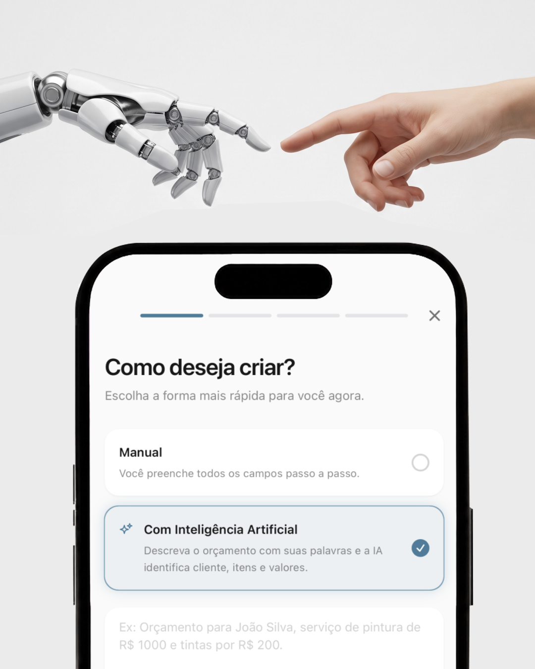 Tela de criação do orçamento