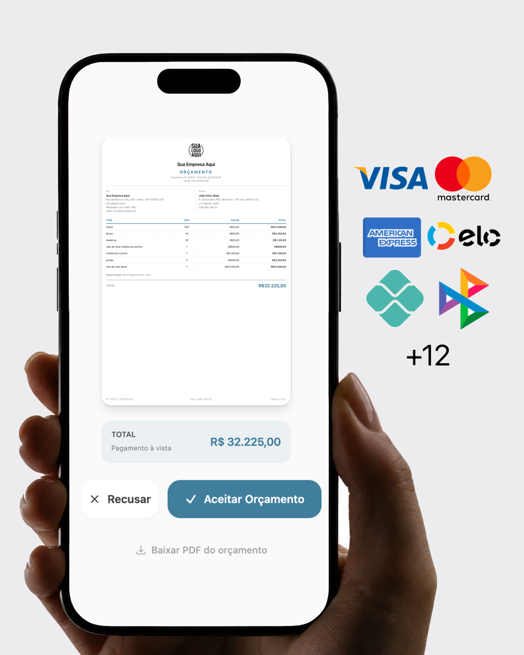 Tela de aprovação e pagamento, com as opções de cartão