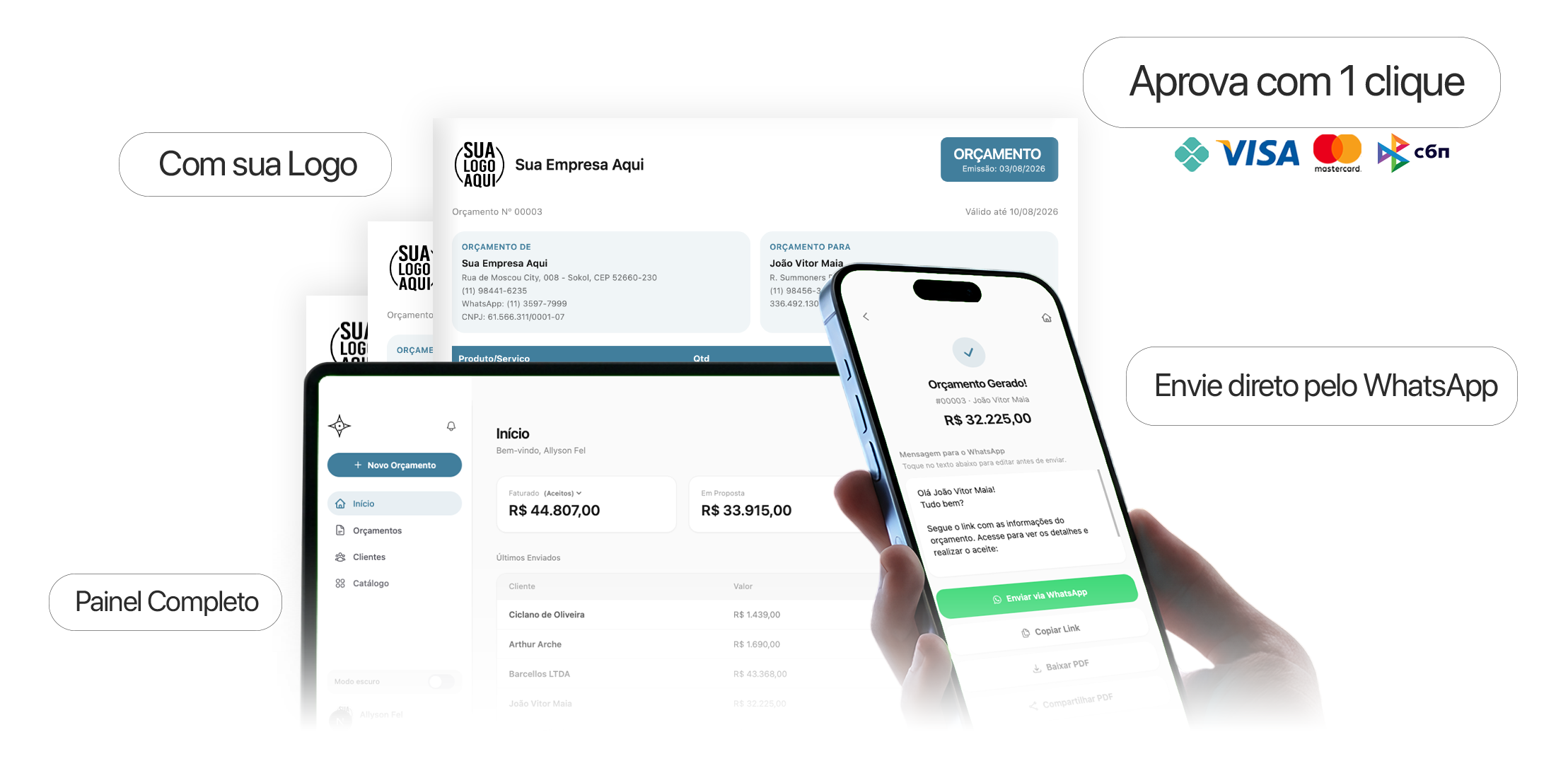 Mockup: orçamento no computador + celular